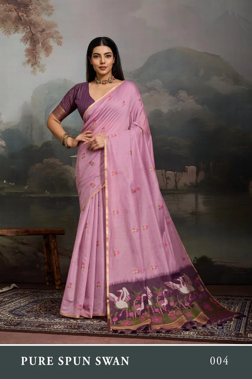 Pure Spun Swan Cotton Handloom Weaving Saree Collection