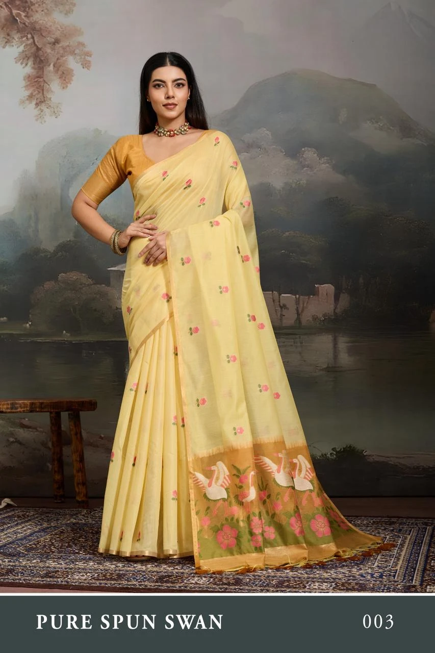 Pure Spun Swan Cotton Handloom Weaving Saree Collection