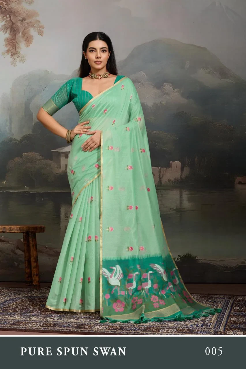 Pure Spun Swan Cotton Handloom Weaving Saree Collection
