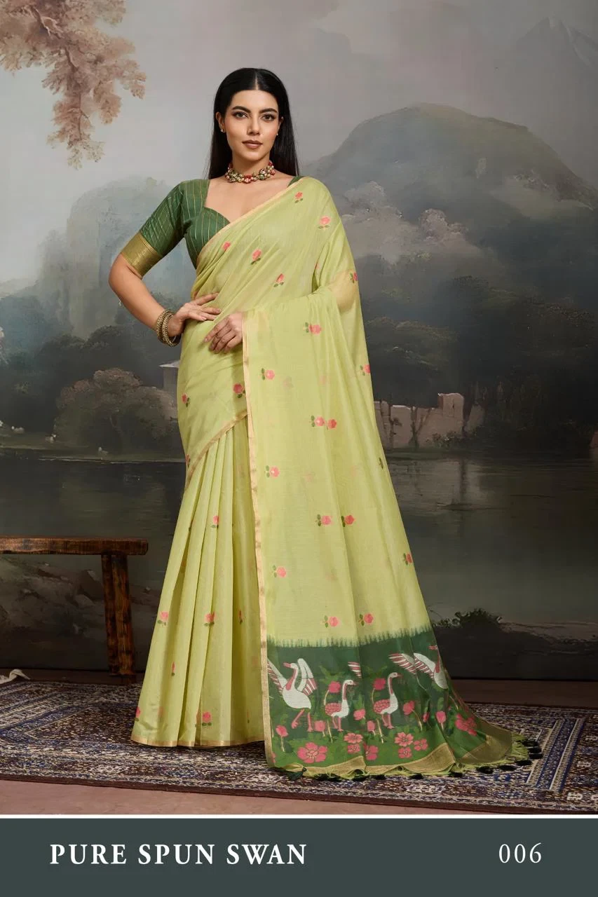 Pure Spun Swan Cotton Handloom Weaving Saree Collection