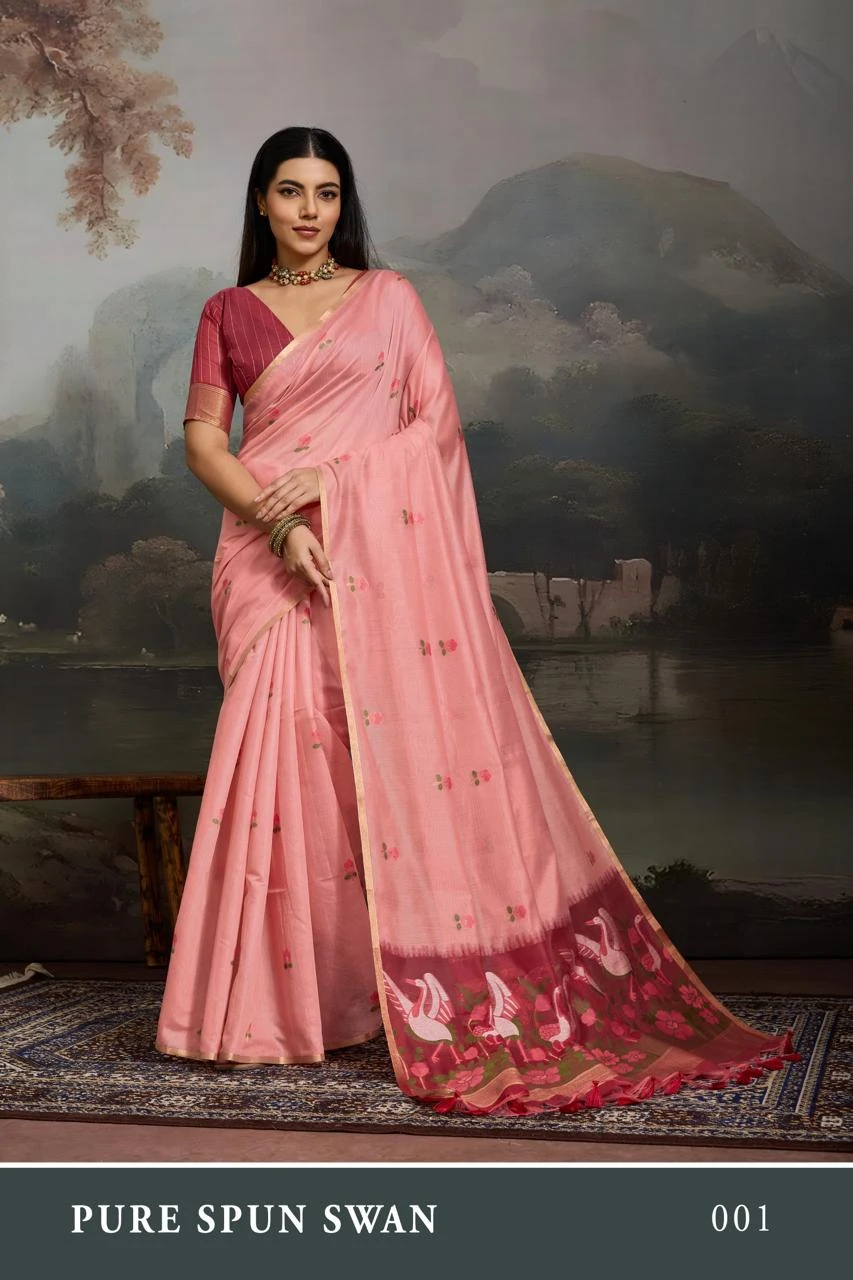 Pure Spun Swan Cotton Handloom Weaving Saree Collection