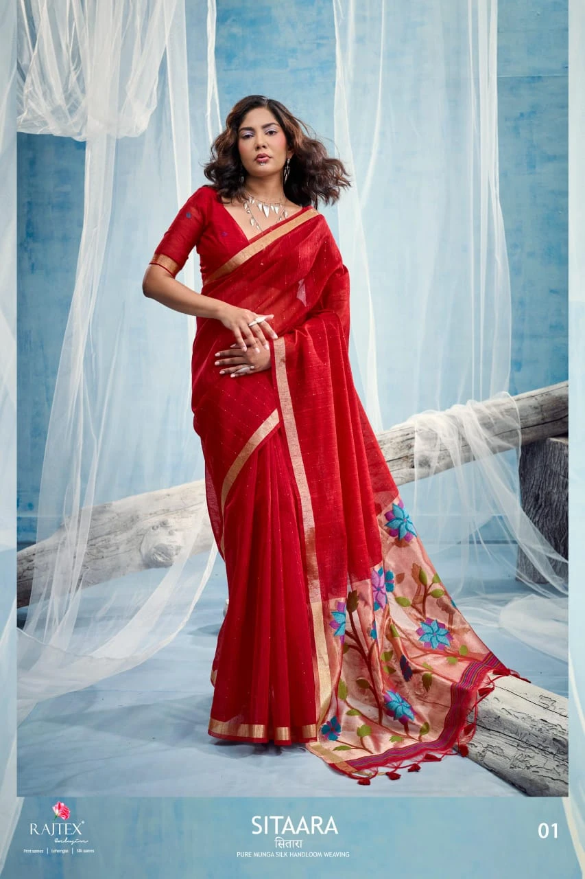 Rajtex Sitaara Munga Silk Handloom Weaving Saree
