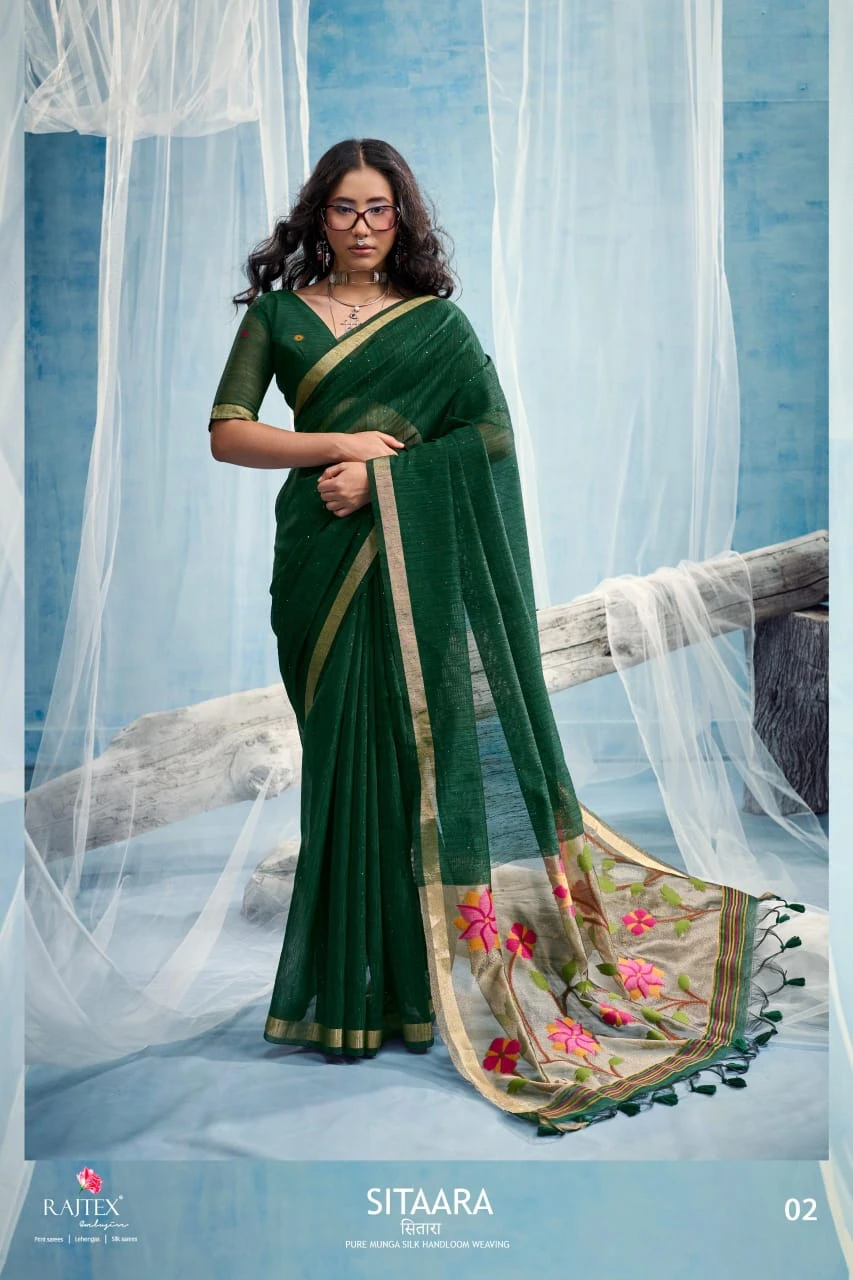 Rajtex Sitaara Munga Silk Handloom Weaving Saree
