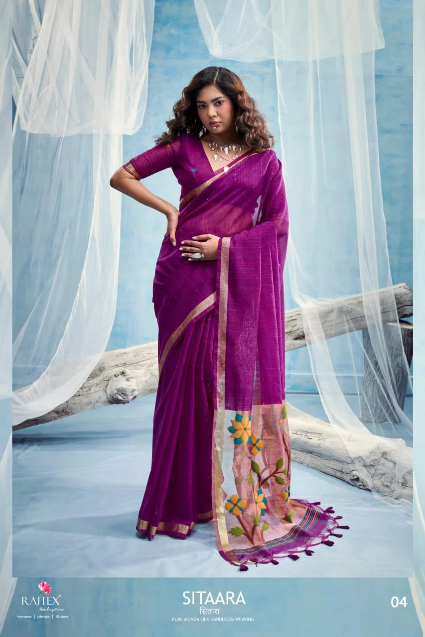 Rajtex Sitaara Munga Silk Handloom Weaving Saree