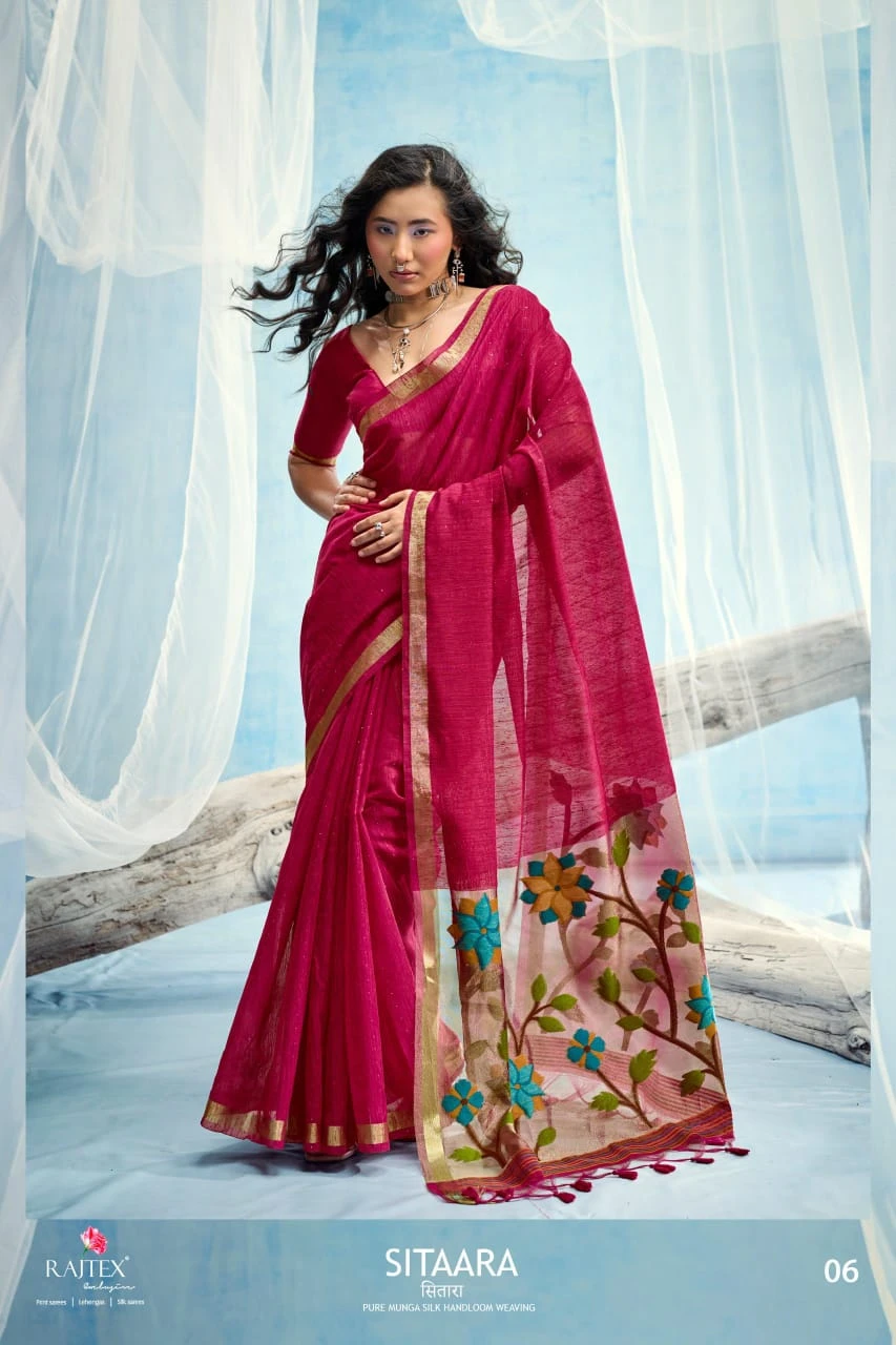 Rajtex Sitaara Munga Silk Handloom Weaving Saree