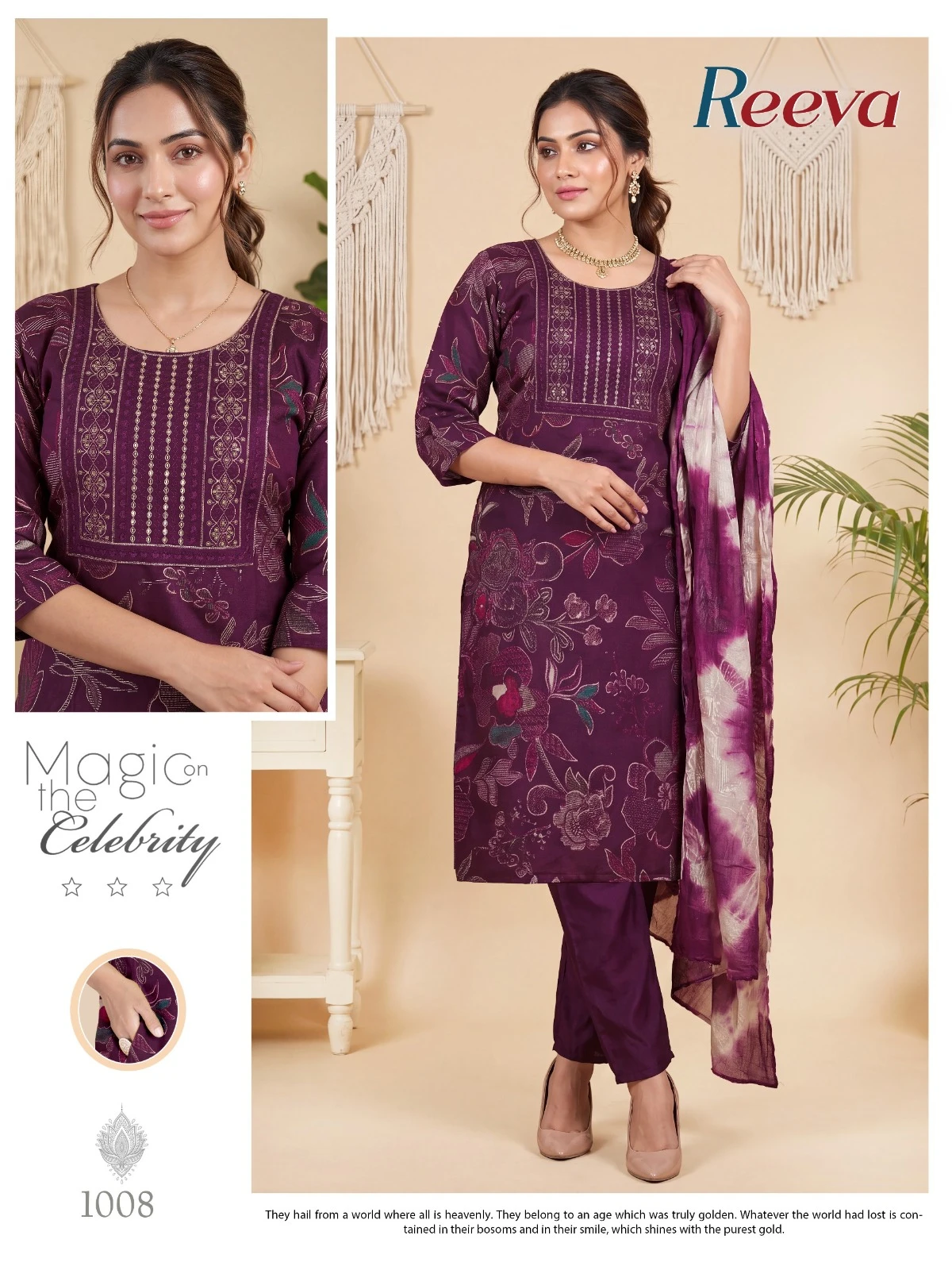 Reeva Vol 1 Foil Print Embroidered Kurti