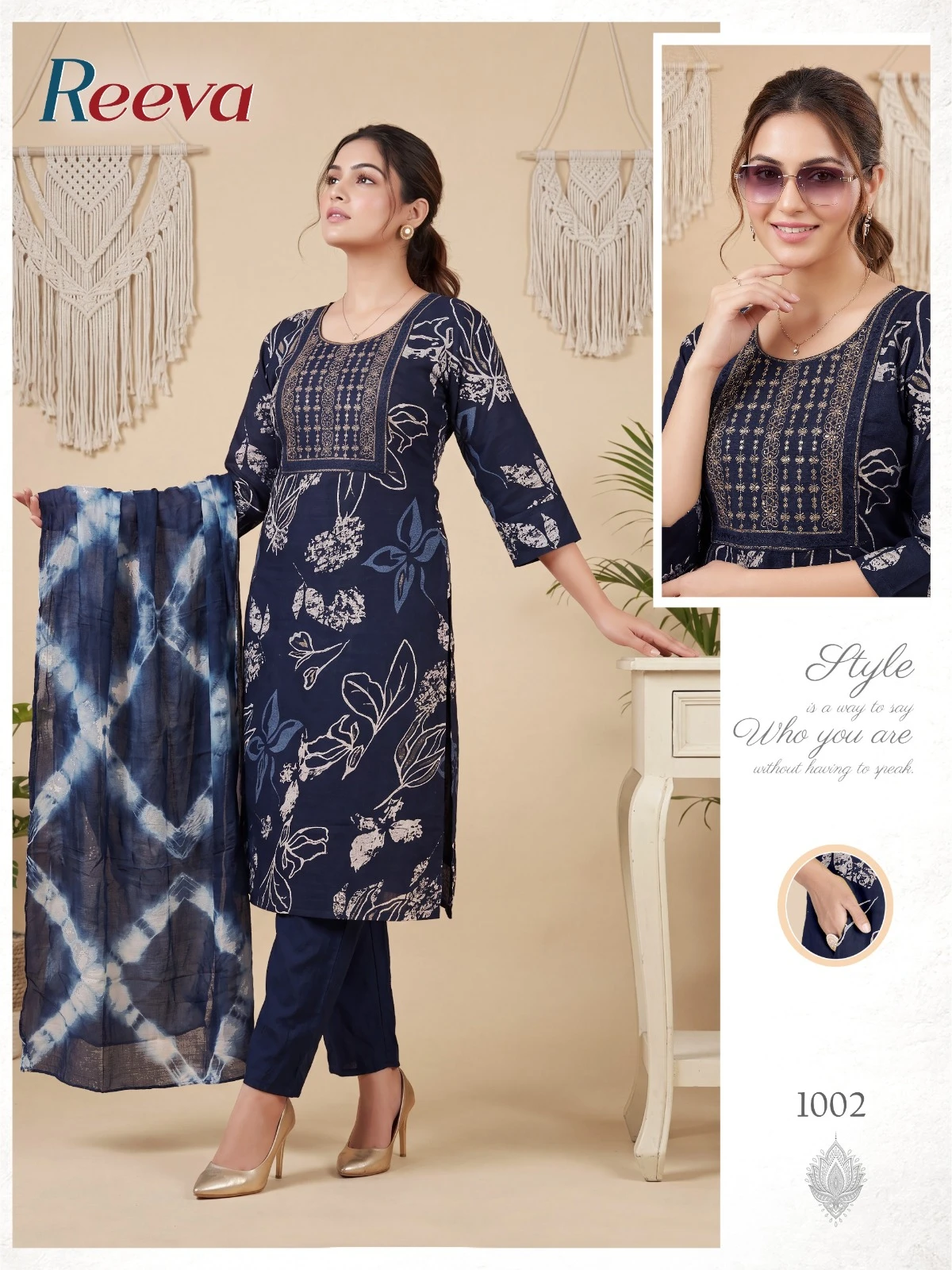 Reeva Vol 1 Foil Print Embroidered Kurti