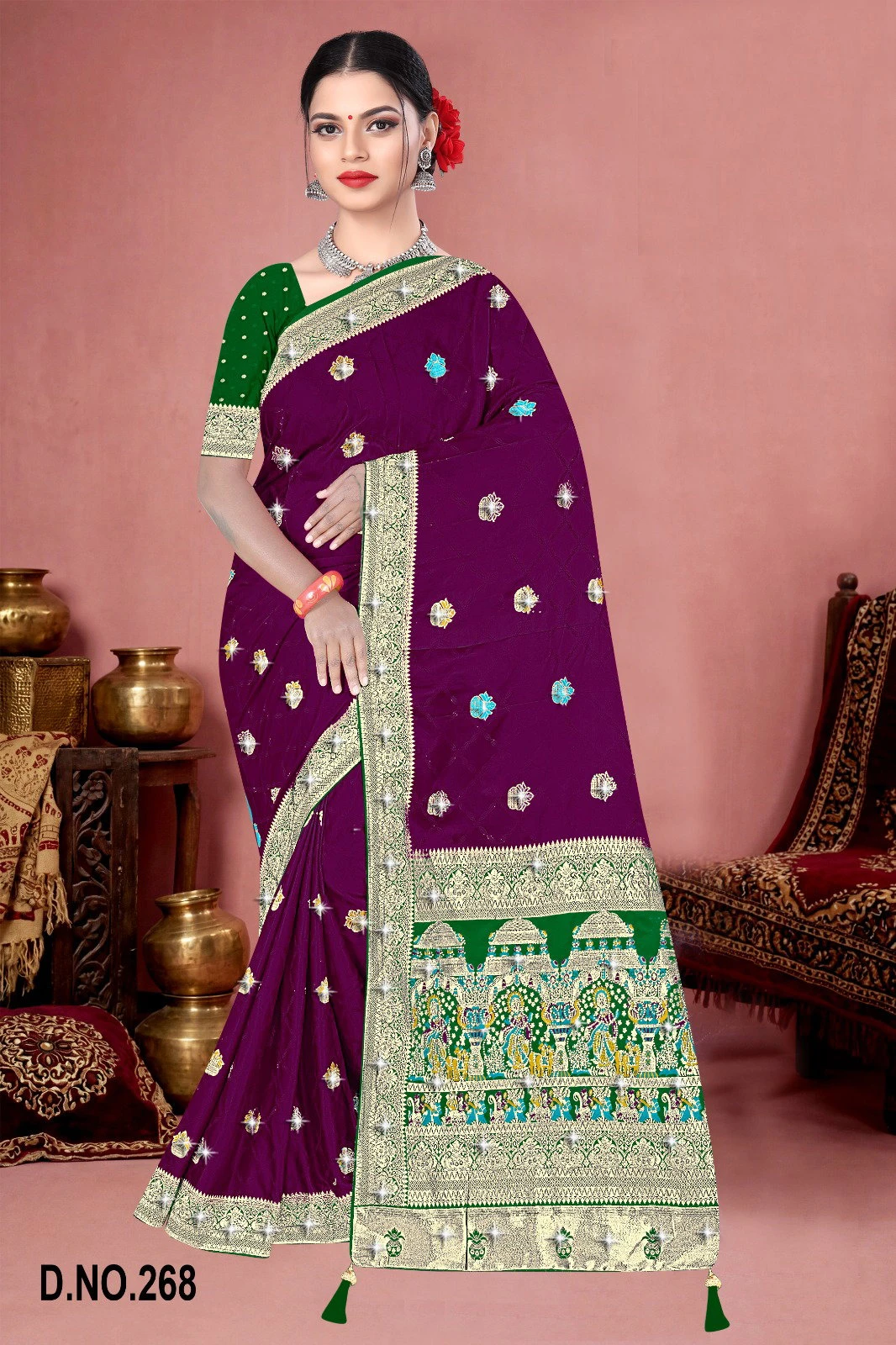 Reva Kasturi Nylone Sattin Swaroski Vol 1 Satin Contrast Pallu Saree Collection