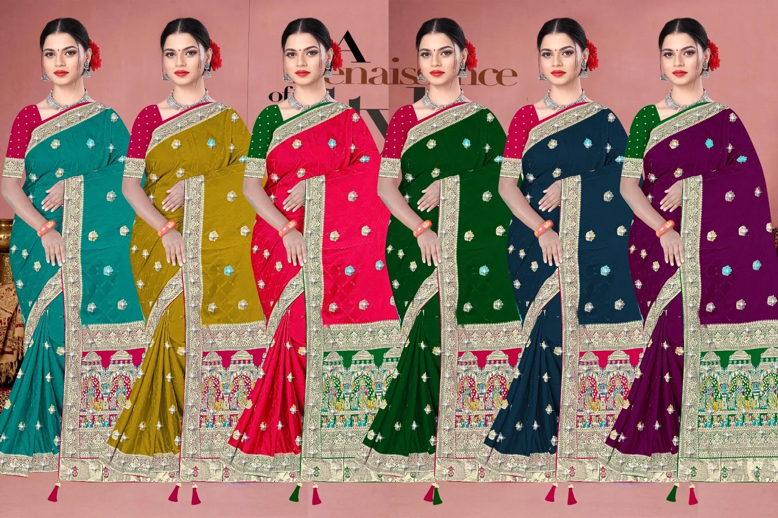 Reva Kasturi Nylone Sattin Swaroski Vol 1 Satin Contrast Pallu Saree Collection