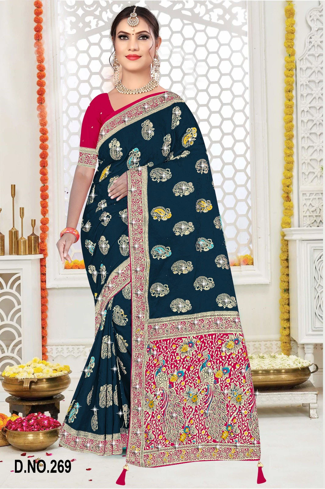 Reva Kasturi Nylone Sattin Swaroski Vol 2 Satin Contrast Pallu Saree Collection