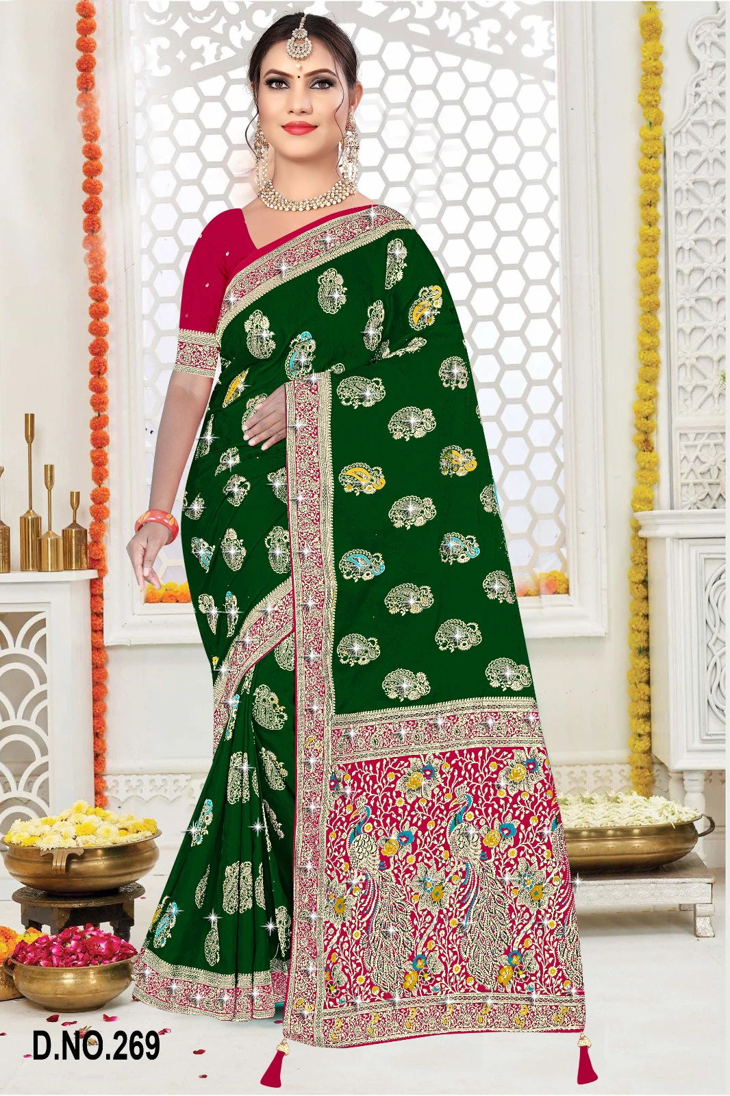 Reva Kasturi Nylone Sattin Swaroski Vol 2 Satin Contrast Pallu Saree Collection
