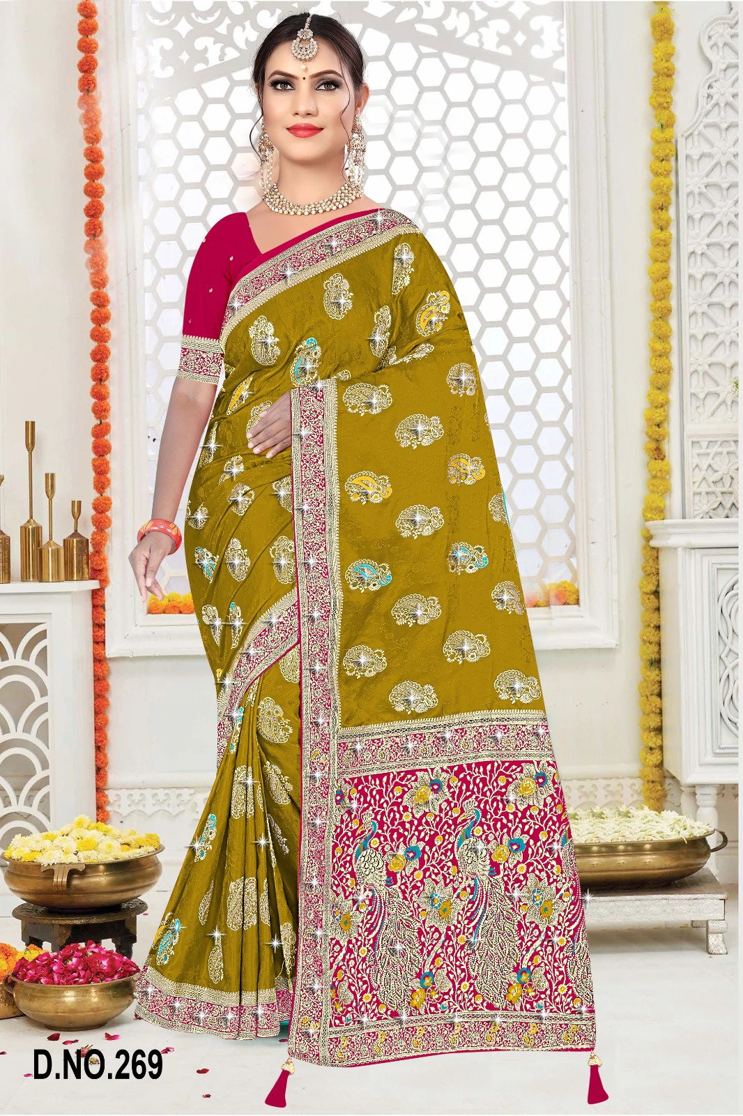Reva Kasturi Nylone Sattin Swaroski Vol 2 Satin Contrast Pallu Saree Collection