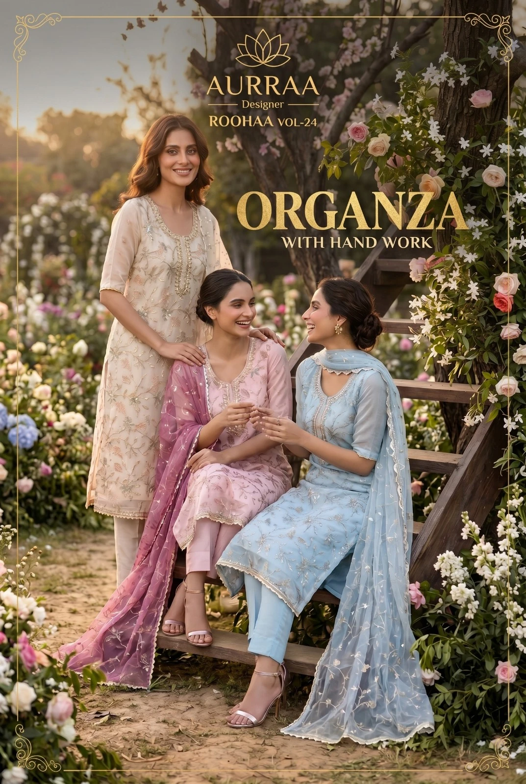 ROOHAA Vol-24 Organza Handwork Suit