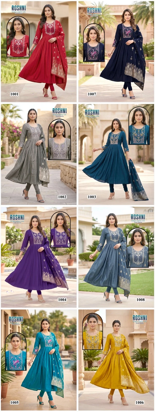 Roshni D No 1001 To 08 Embroidered Suit Collection