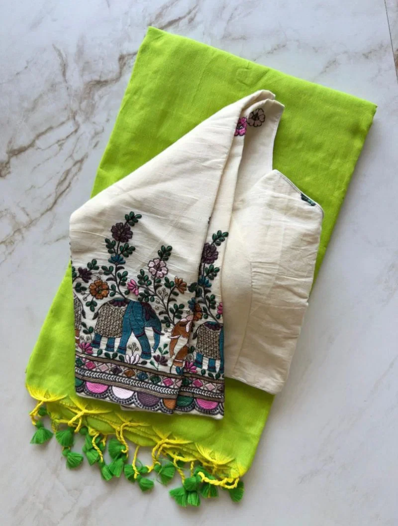 Sccf Ready T Khadi Cotton Embroidered Plain Saree Collection