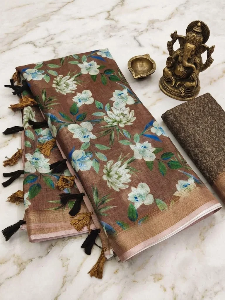 Scmg Flora a Linen Woven Floral Printed Saree Collection