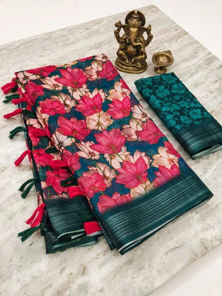 Scmg Flora a Linen Woven Floral Printed Saree Collection