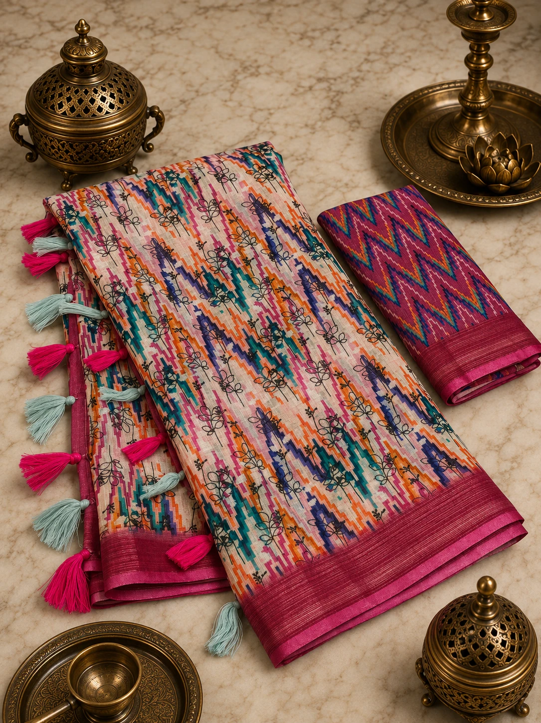 Scmg Flora a Linen Woven Floral Printed Saree Collection