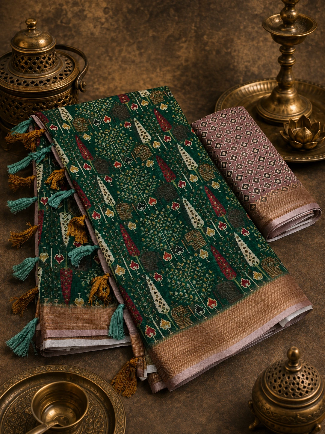 Scmg Flora a Linen Woven Floral Printed Saree Collection