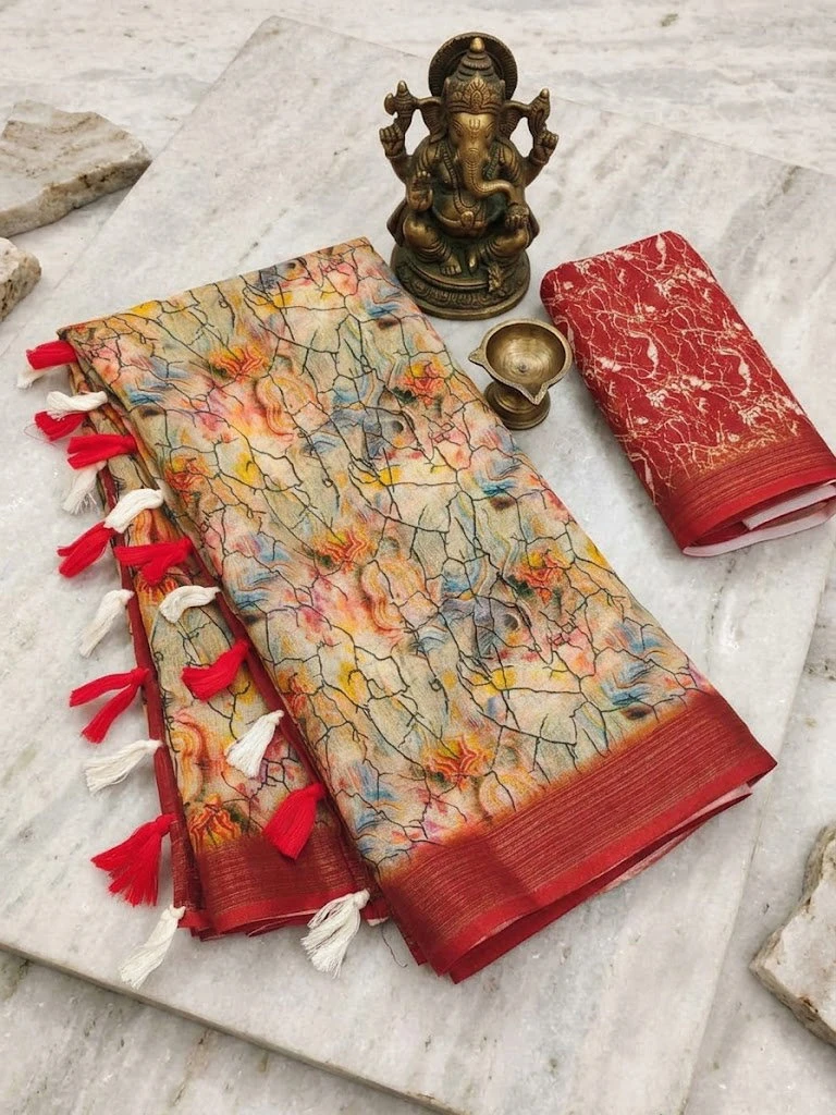 Scmg Flora a Linen Woven Floral Printed Saree Collection