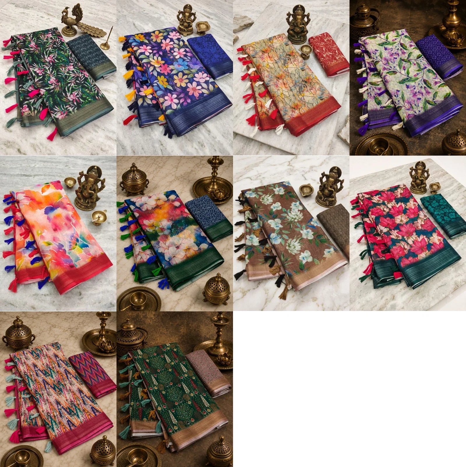 Scmg Flora a Linen Woven Floral Printed Saree Collection