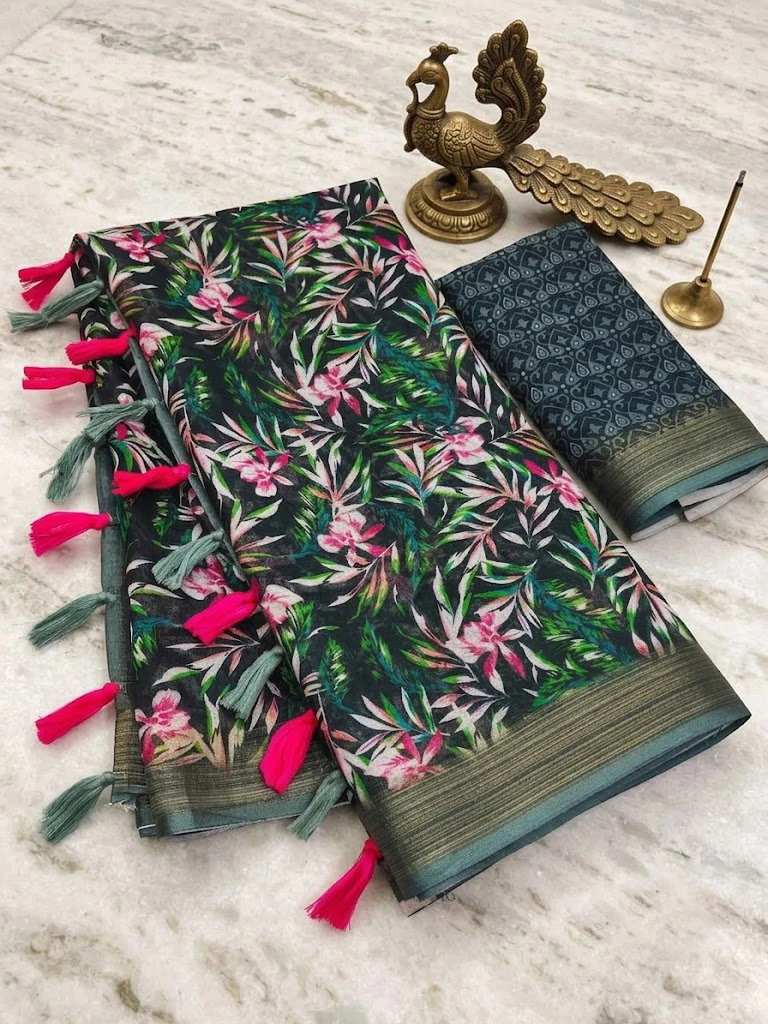Scmg Flora a Linen Woven Floral Printed Saree Collection