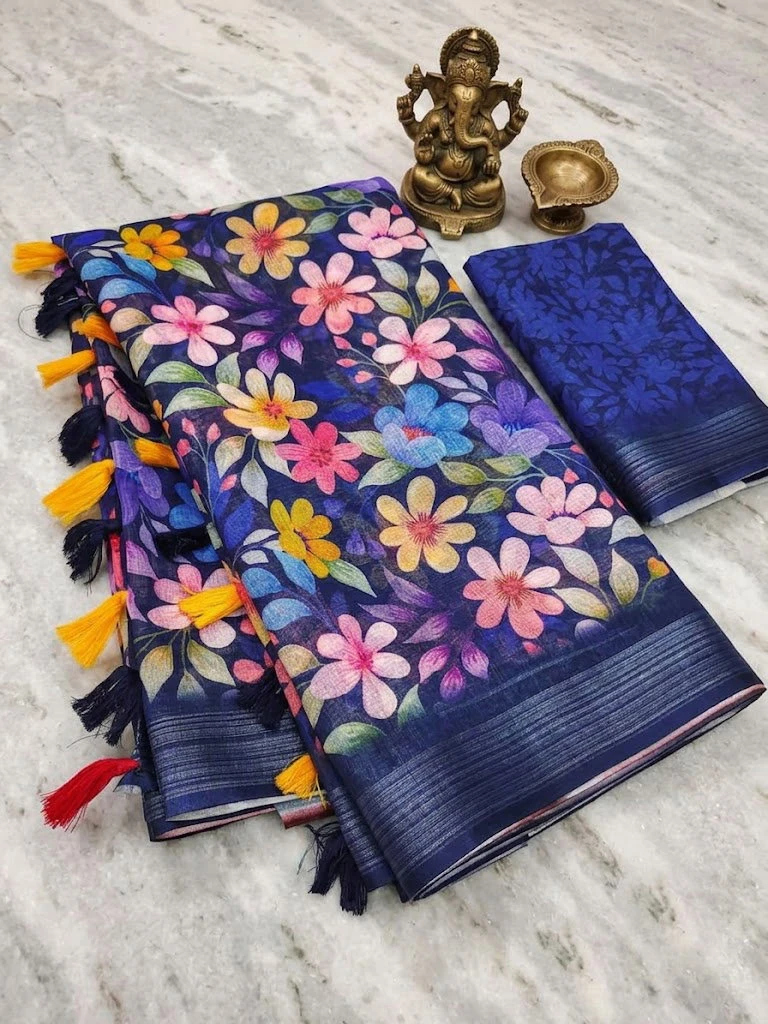 Scmg Flora a Linen Woven Floral Printed Saree Collection