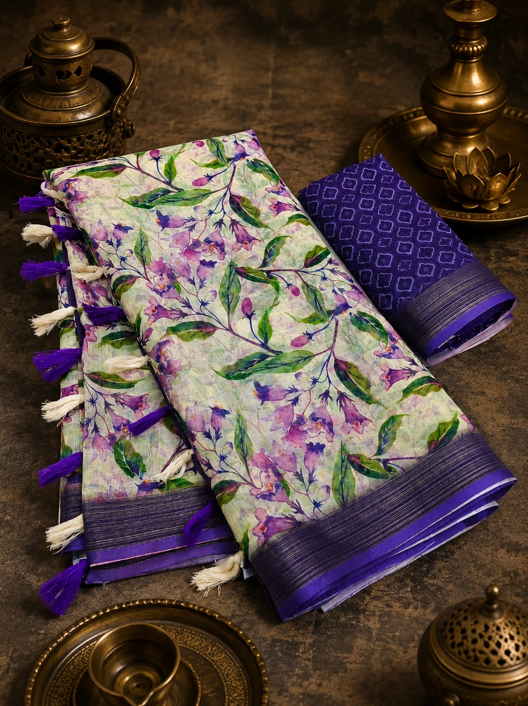 Scmg Flora a Linen Woven Floral Printed Saree Collection