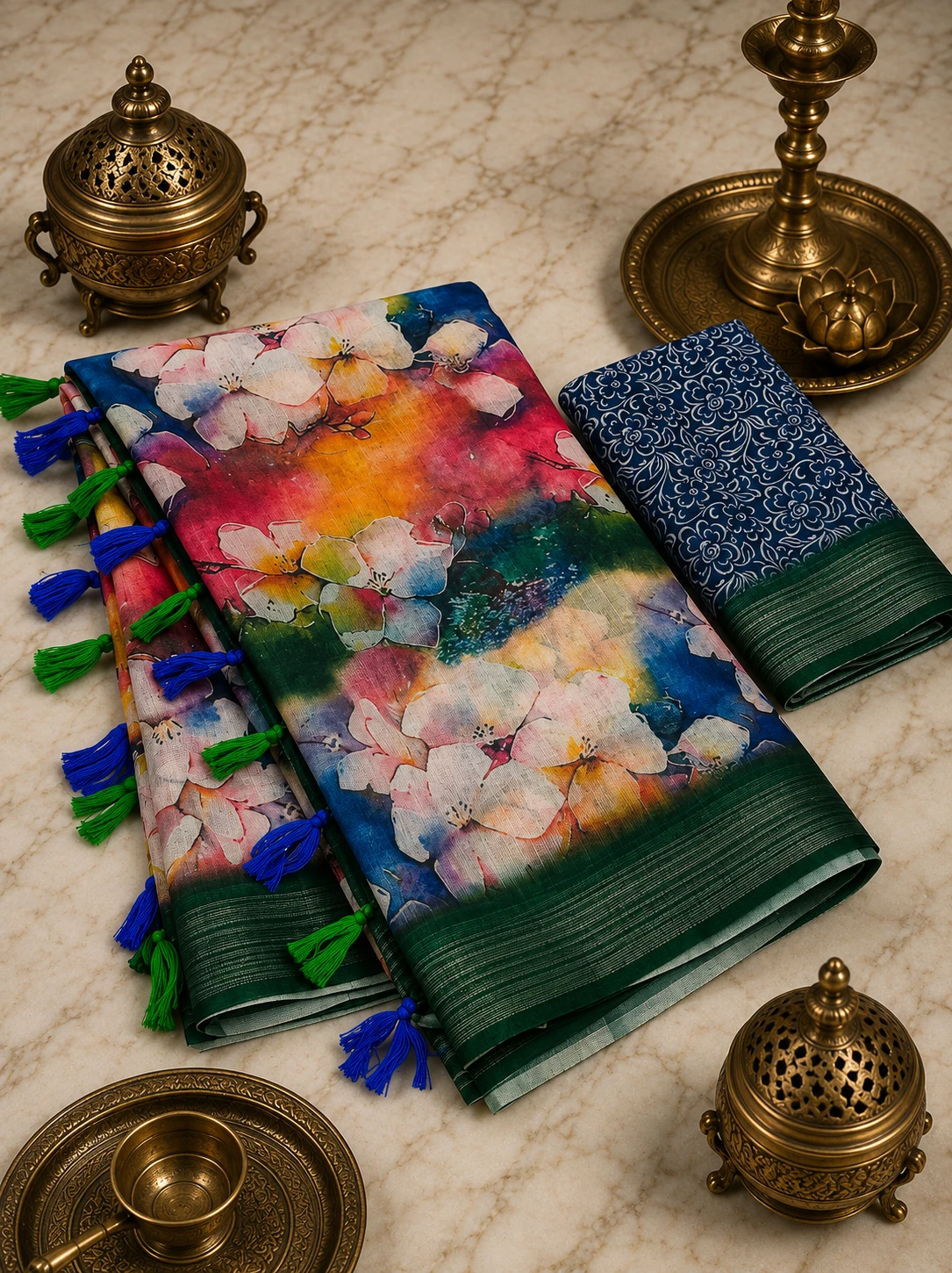 Scmg Flora a Linen Woven Floral Printed Saree Collection