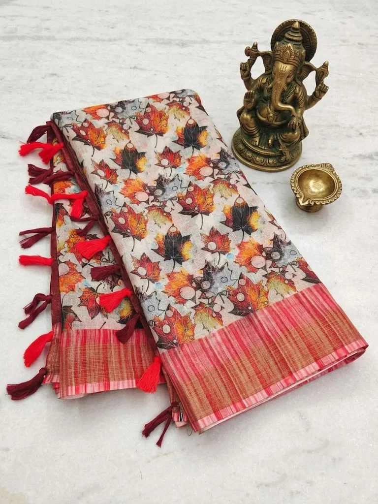 Scmg Flora B Linen Floral Printed Saree Collection