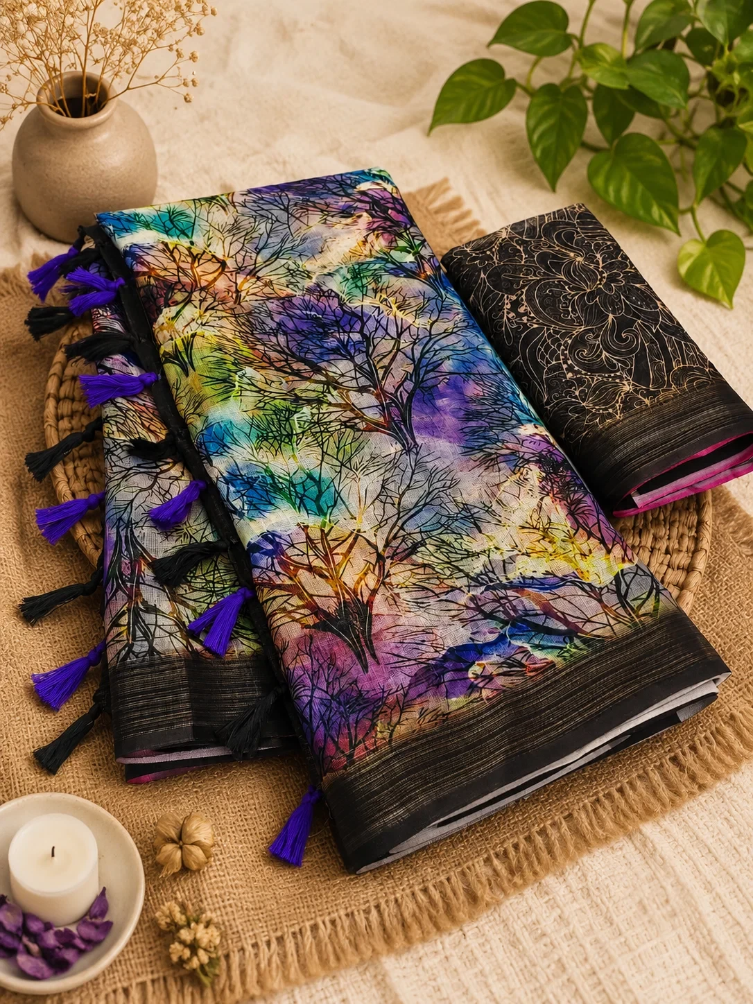 Scmg Flora B Linen Floral Printed Saree Collection