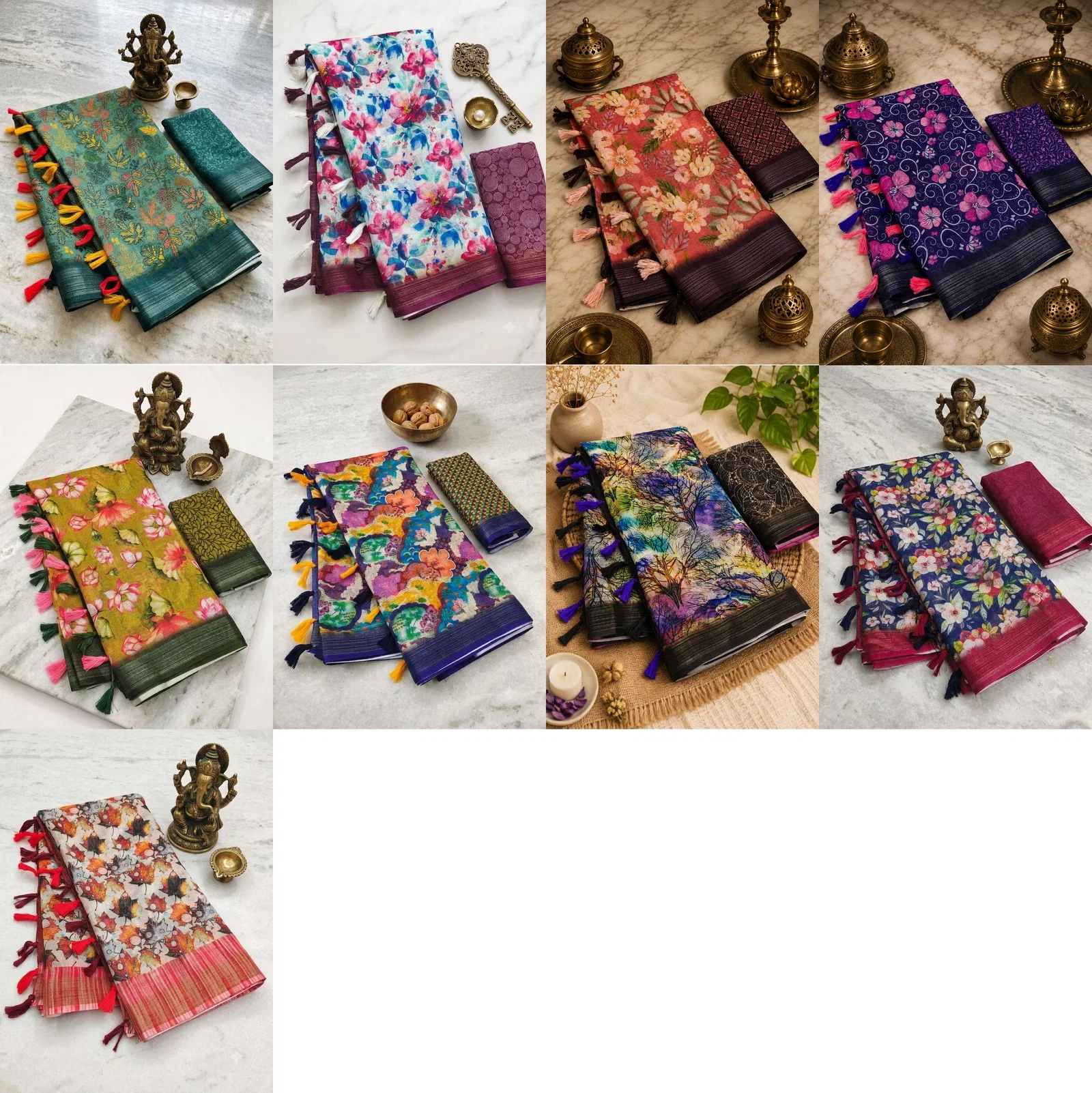 Scmg Flora B Linen Floral Printed Saree Collection