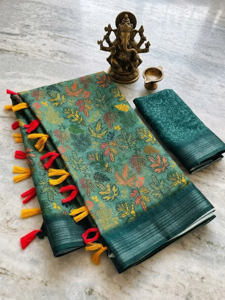 Scmg Flora B Linen Floral Printed Saree Collection