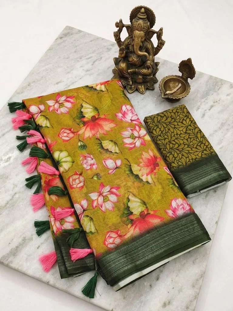 Scmg Flora B Linen Floral Printed Saree Collection