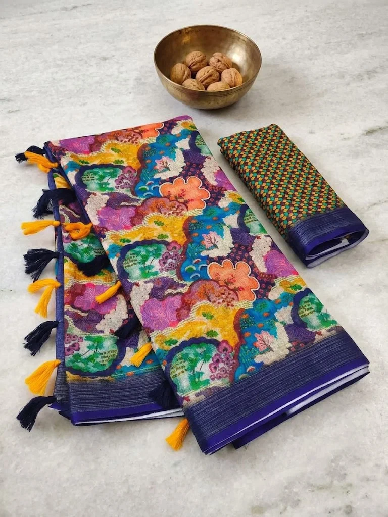 Scmg Flora B Linen Floral Printed Saree Collection