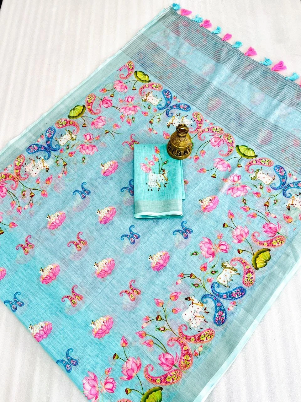 Scmg Pichwai Linen Printed Fancy Saree Collection
