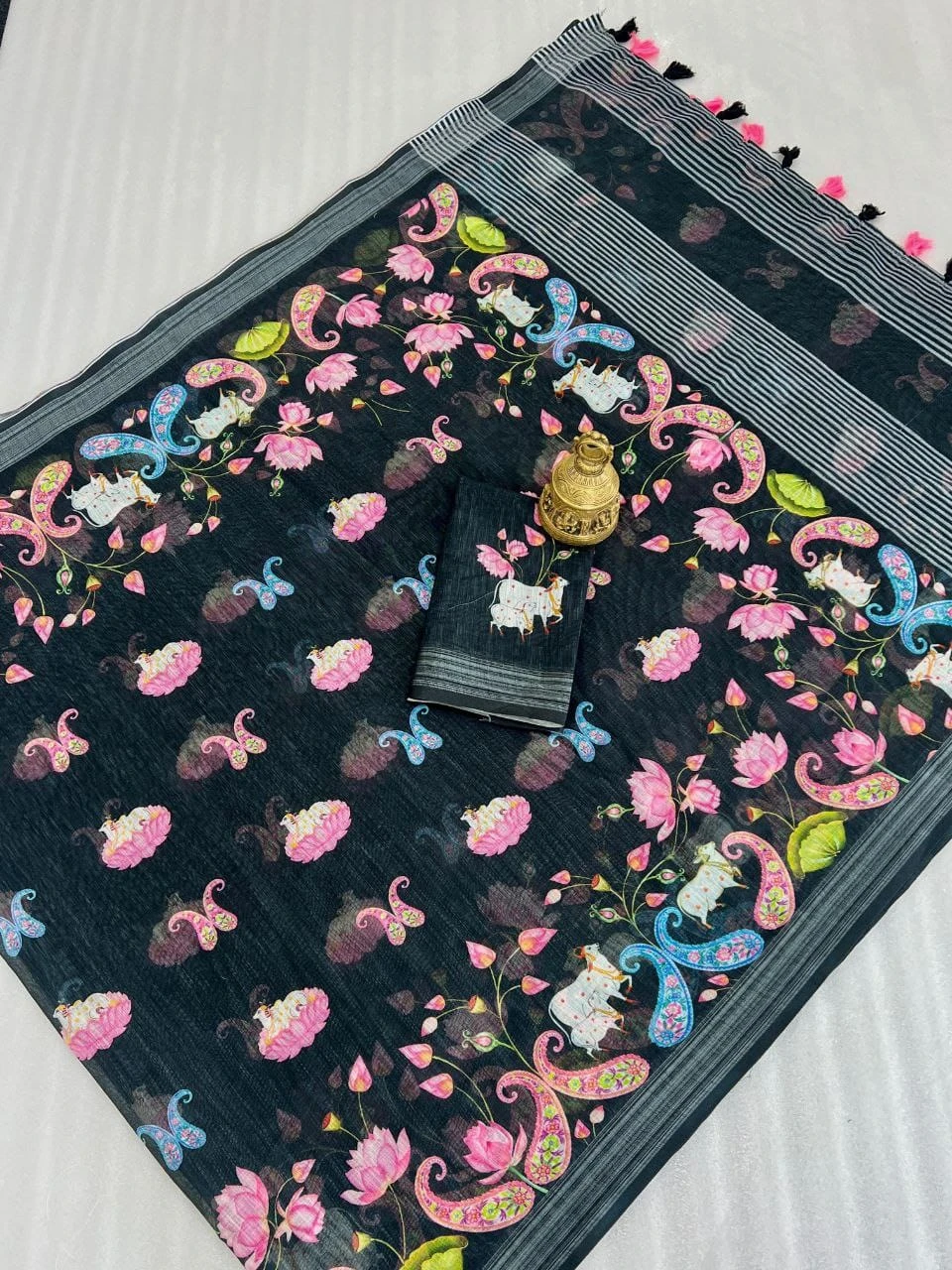 Scmg Pichwai Linen Printed Fancy Saree Collection