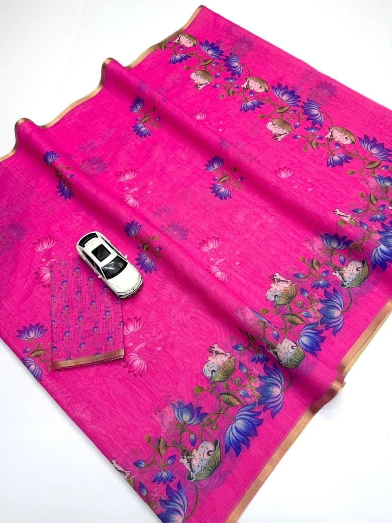 Scmg Pichwari B Linen Fancy Saree Collection