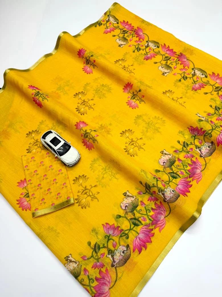 Scmg Pichwari B Linen Fancy Saree Collection