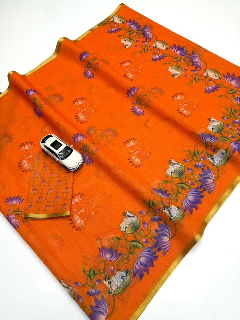 Scmg Pichwari B Linen Fancy Saree Collection