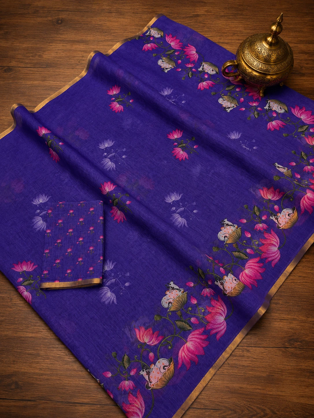 Scmg Pichwari B Linen Fancy Saree Collection