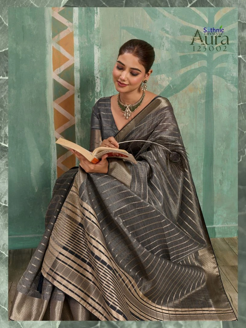 Sethnic Aura Bloom Tissue Cotton Zari Work Designer Saree