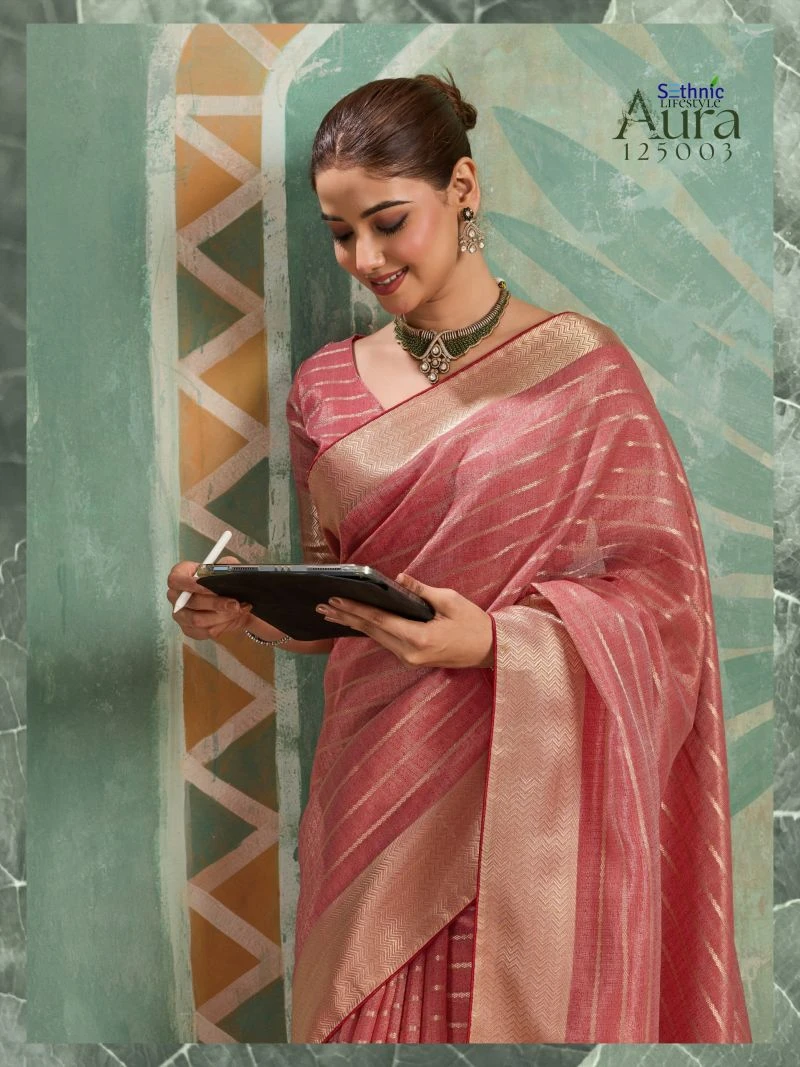 Sethnic Aura Bloom Tissue Cotton Zari Work Designer Saree
