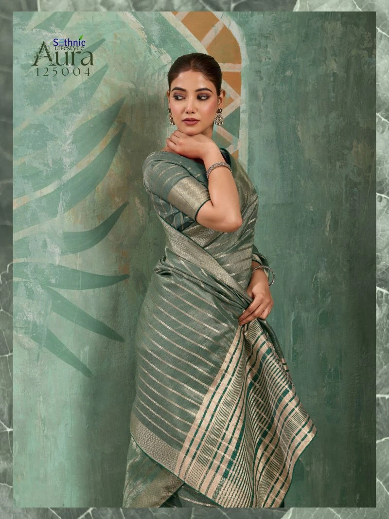 Sethnic Aura Bloom Tissue Cotton Zari Work Designer Saree