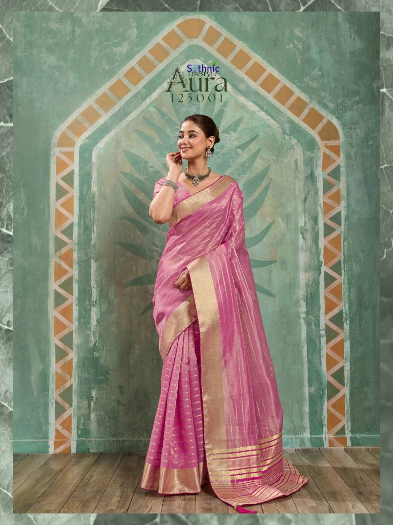Sethnic Aura Bloom Tissue Cotton Zari Work Designer Saree