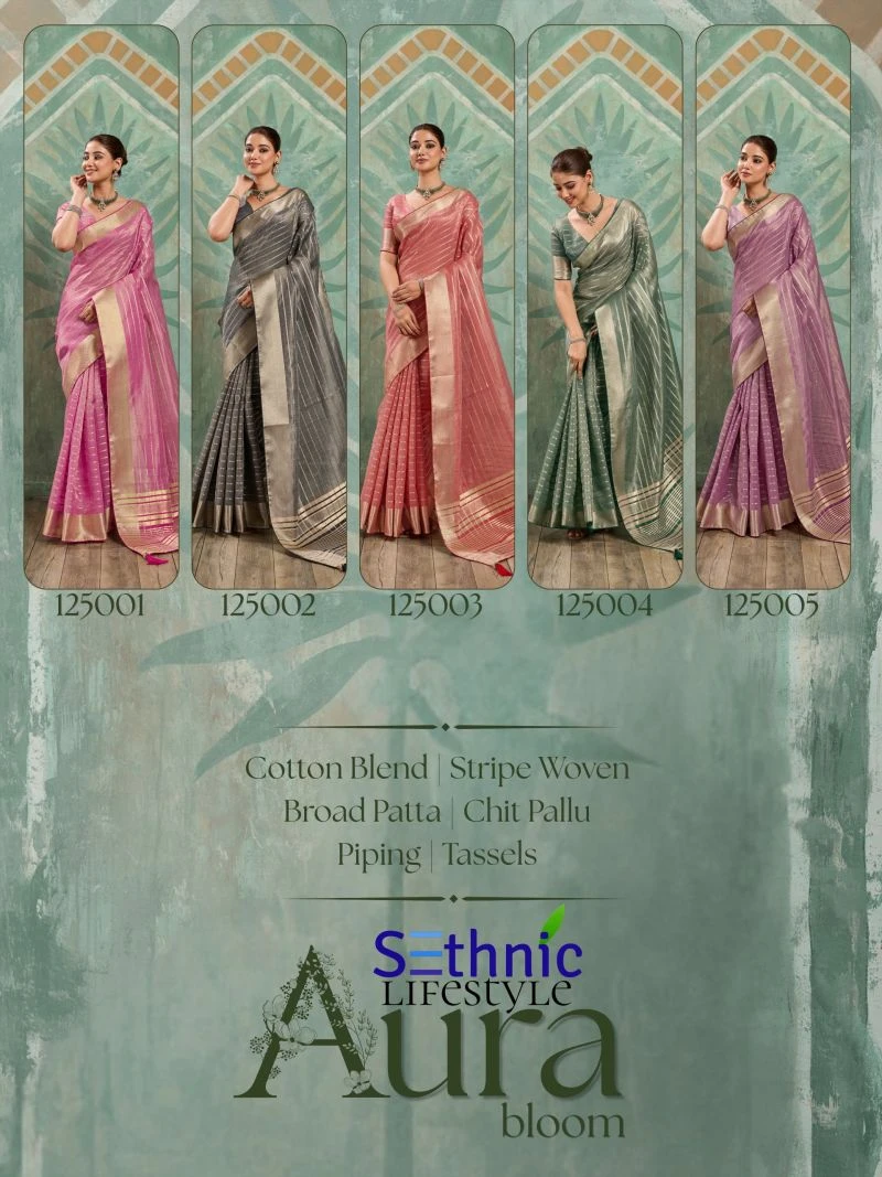 Sethnic Aura Bloom Tissue Cotton Zari Work Designer Saree