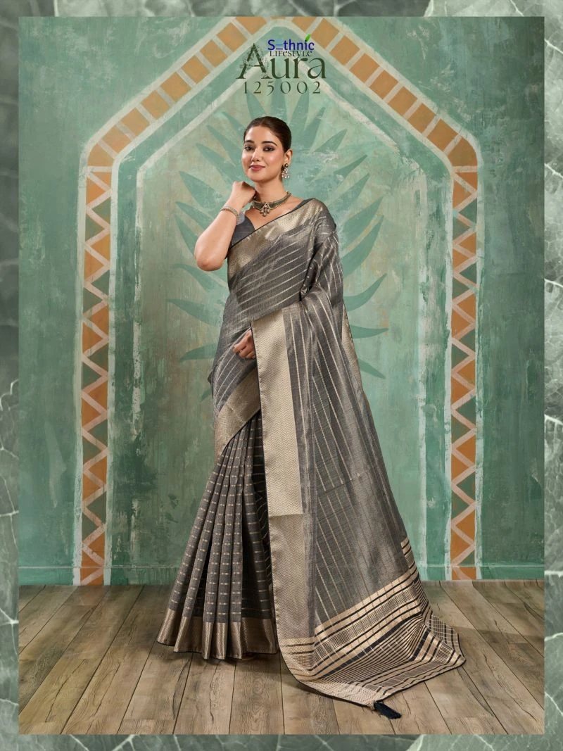 Sethnic Aura Bloom Tissue Cotton Zari Work Designer Saree
