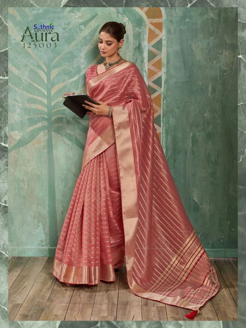 Sethnic Aura Bloom Tissue Cotton Zari Work Designer Saree