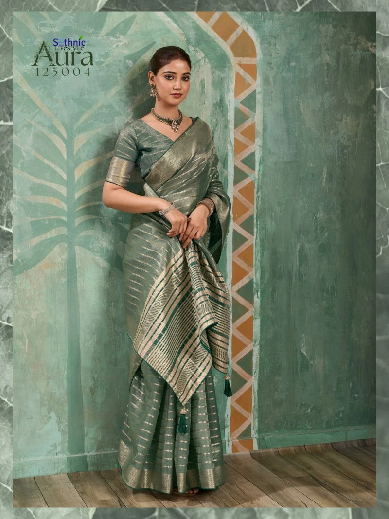 Sethnic Aura Bloom Tissue Cotton Zari Work Designer Saree