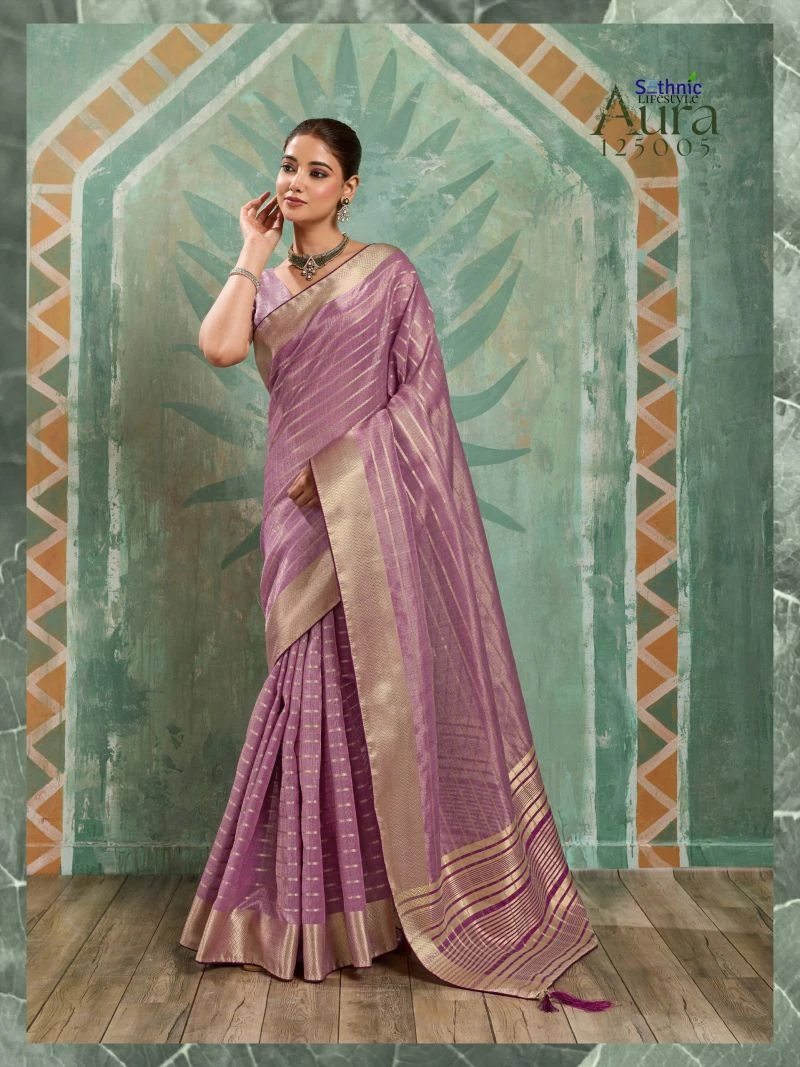 Sethnic Aura Bloom Tissue Cotton Zari Work Designer Saree